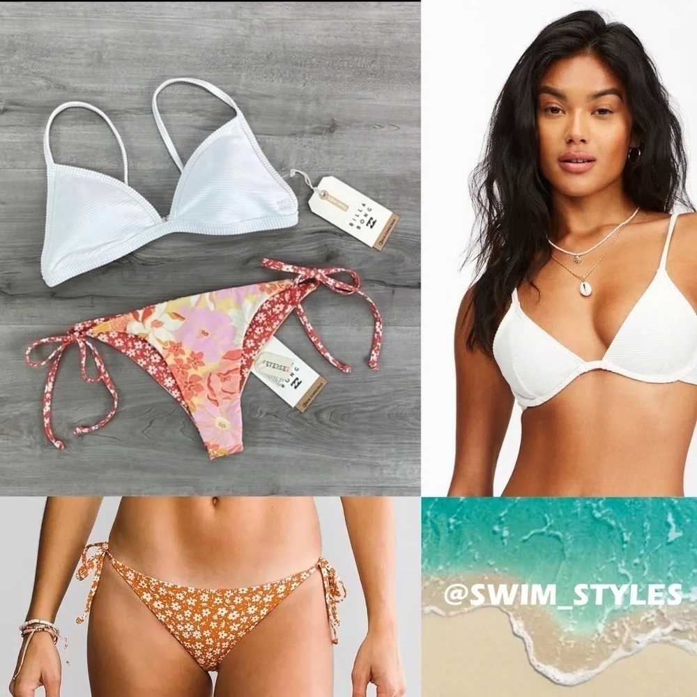 ☀️BILLABONG☀️ TANLINES CECI TRI Made For Daze Reversible Swim Bottom BIKINI SET